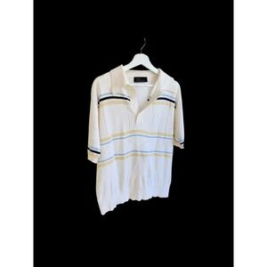 Vintage 70's JC Penney Acrylic‎ Sweater Polo Sz Large Cream Striped